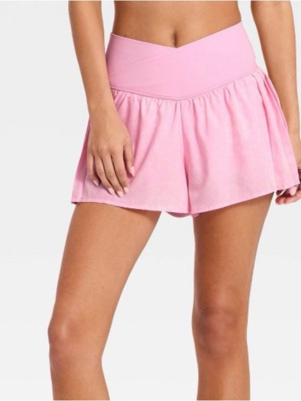 High-Rise Pink V-Waist Athletic Flared Shorts